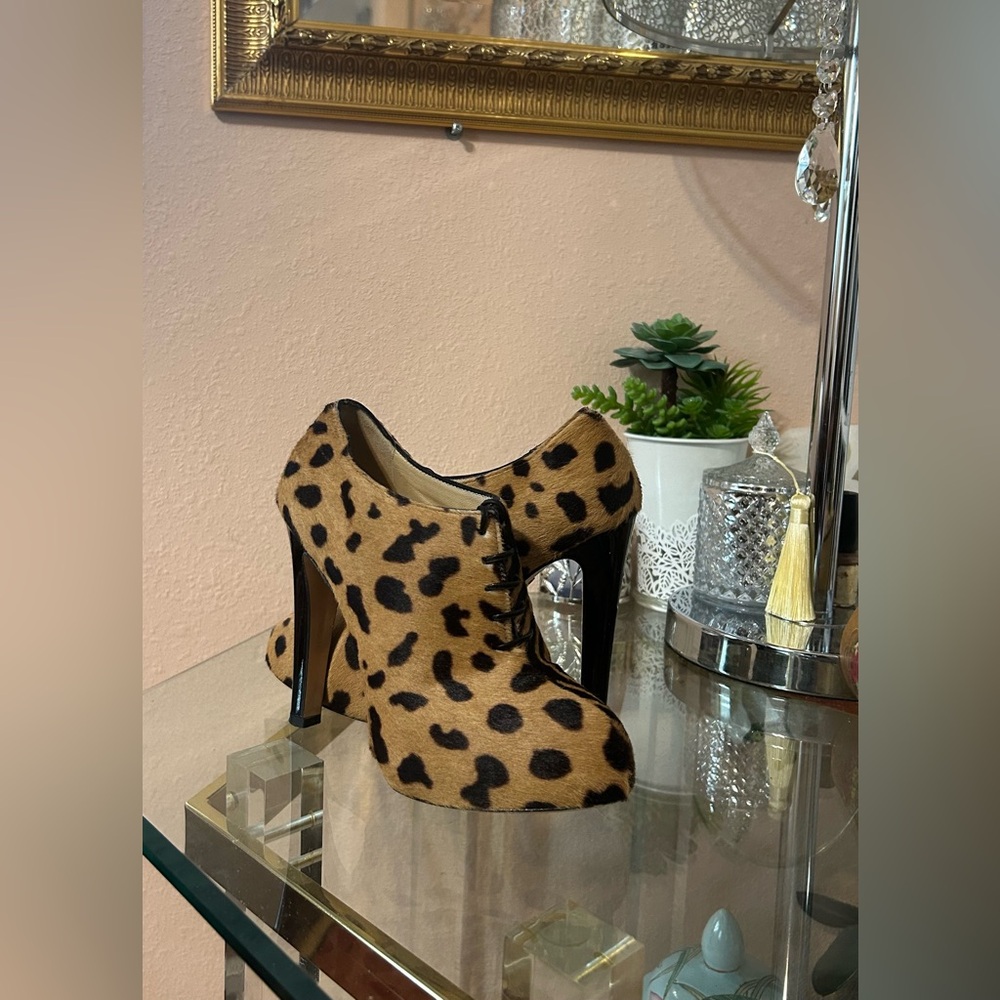 Charlotte Olympia Calf Hair Leopard Zebra Print Lace-Up Heels Size 37